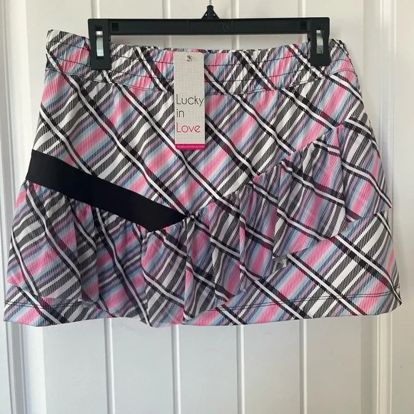 Lucky in Love Pink and Blue Ruffled A-Line Skirt - Picture 5 of 7